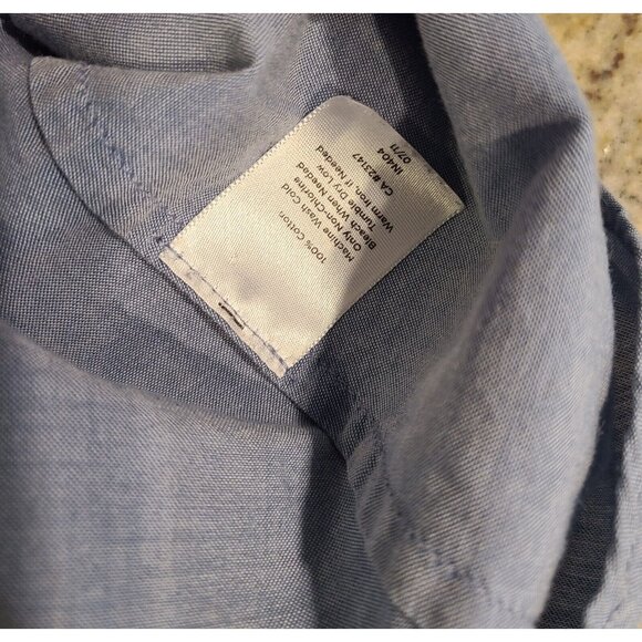 Talbots Top Women Sz 14 Blue Chambray Button Shirt Ruffle Front Roll Tab Sleeve - Picture 6 of 12